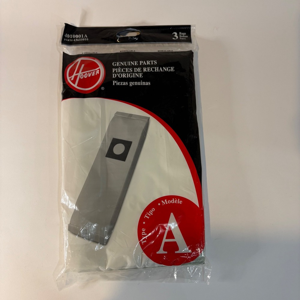 Hoover Type A Vacuum Bags 4010001A Part 43655010 Genuine OEM 3 Pack Upright Bags
